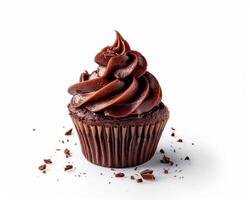 a chocolate cupcake with chocolate frosting on top photo