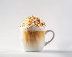 a coffee with whipped cream and caramel on top photo
