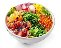 a bowl of food with various vegetables and other ingredients photo