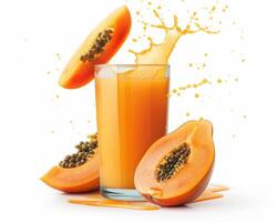 papaya juice with splash isolated on white background photo
