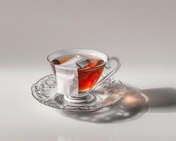 a cup of tea with a tea bag on top photo