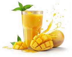 mango juice with splash and slices photo