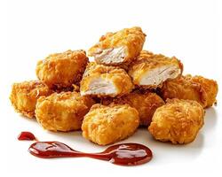 a pile of fried chicken nuggets with ketchup photo
