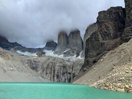 A wonderful view at Mirador Base Las Torres in a cloudy weather photo
