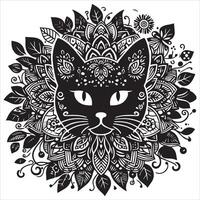 A collage of a cat a plant in an illustrated frame risograph silhouette print white background vector
