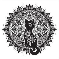 A collage of a cat a plant in an illustrated frame risograph silhouette print white background vector