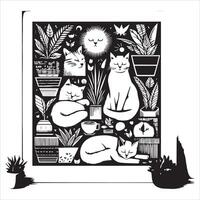 Print Abstract boho cats print printable wall art cat vector