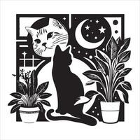 Print Abstract boho cats print printable wall art cat vector