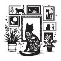 Print Abstract boho cats print printable wall art cat vector