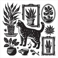 Print Abstract boho cats print printable wall art cat vector