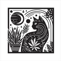 Print Abstract boho cats print printable wall art cat vector