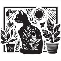 Print Abstract boho cats print printable wall art cat vector
