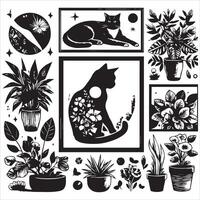 Print Abstract boho cats print printable wall art cat vector