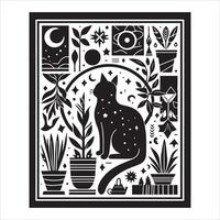 Print Abstract boho cats print printable wall art cat vector