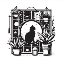 Print Abstract boho cats print printable wall art cat vector
