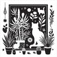 Print Abstract boho cats print printable wall art cat vector