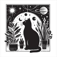Print Abstract boho cats print printable wall art cat vector
