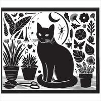 Print Abstract boho cats print printable wall art cat vector