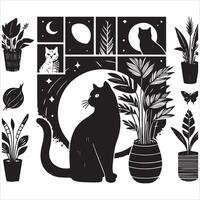 Print Abstract boho cats print printable wall art cat vector