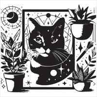 Print Abstract boho cats print printable wall art cat vector
