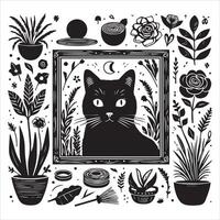 Print Abstract boho cats print printable wall art cat vector