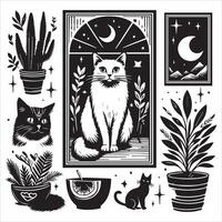 Print Abstract boho cats print printable wall art cat vector