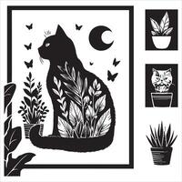 Print Abstract boho cats print printable wall art cat vector