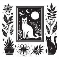 Print Abstract boho cats print printable wall art cat vector