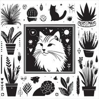 Print Abstract boho cats print printable wall art cat vector