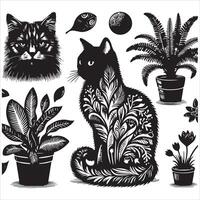 Print Abstract boho cats print printable wall art cat vector