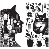 Print Abstract boho cats print printable wall art cat vector