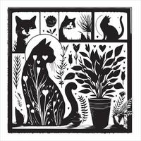 Print Abstract boho cats print printable wall art cat vector