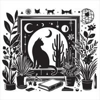 Print Abstract boho cats print printable wall art cat vector