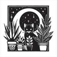 Print Abstract boho cats print printable wall art cat vector