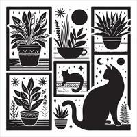 Print Abstract boho cats print printable wall art cat vector