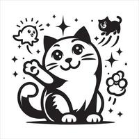 A silhouette black cat in an illustration frame with a floral design on its back silhouette design Print vector