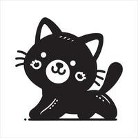 A silhouette black cat in an illustration frame with a floral design on its back silhouette design Print vector