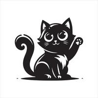 A silhouette black cat in an illustration frame with a floral design on its back silhouette design Print vector