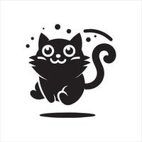 A silhouette black cat in an illustration frame with a floral design on its back silhouette design Print vector