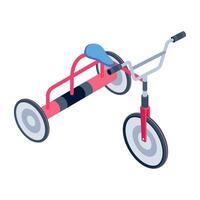An isometric icon of kids tricycle is up for premium use vector