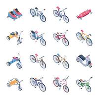 Collection of Cycle Rides Isometric Icons vector
