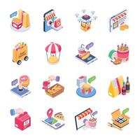 WebBundle of Meal Ordering Isometric Icons vector