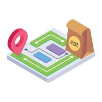 A well-designed isometric icon of meal delivery address address, location, tracking, gps, takeout, container, bag, delivery, order, isometric, icon, , vector
