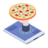 Get this isometric icon of online pizza ordering vector