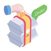 An isometric style icon of carrying food boxes vector