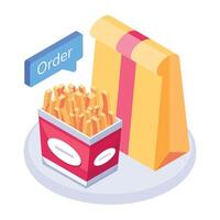 Trendy isometric icon of ordering fries box vector