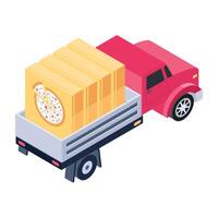 A well-designed isometric icon of pizza truck vector