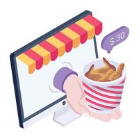 Easy to edit isometric icon of online chicken order vector
