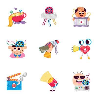 Set of Cinema and Multimedia Flat Stickers