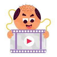 WebA flat style sticker showing cartoon with movie player vector